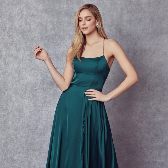 NEW OFF THE SHOULDER SLEEVELESS A-LINE POLYESTER DRESS WITH LACE UP BACK JT 278 - Picture 1 of 9